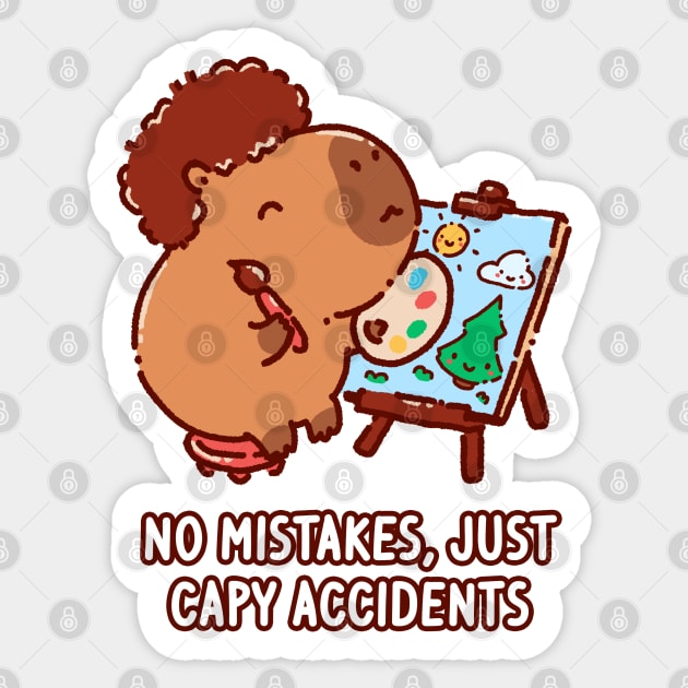 Capybara painting, no mistakes, just happy accidents Sticker by Tinyarts